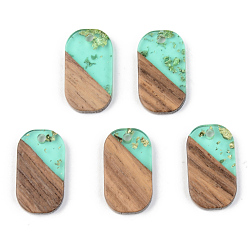 Pale Turquoise Transparent Resin & Walnut Wood Pendants, with Gold Foil, Oval, Pale Turquoise, 20.5x11.5x3mm, Hole: 2mm