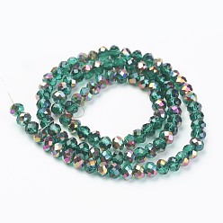 Dark Cyan Electroplate Transparent Glass Beads Strands, Half Rose Gold Plated, Faceted, Rondelle, Dark Cyan, 3x2mm, Hole: 0.8mm, about 150~155pcs/strand, 15~16 inch(38~40cm)