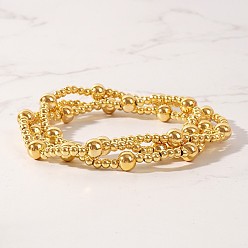 Golden Bohemia Brass Round Beaded Stretch Bracelet Sets, 3-Strand Adjustable Stackable Bracelets, Golden, 6.89 inch(17.5cm), 3pcs/set