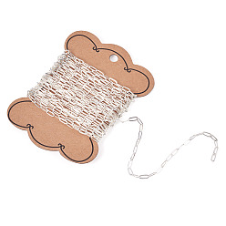 Серебро 5 цепочки для скрепок из латуни, Плоско-овальные, тянутые удлиненные кабельные цепи, пайки, серебряные, 7.6x2.6x0.5 мм