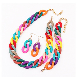 Разноцветный Комплекты акриловых цепочек-цепочек, сережек-подвесок и браслетов, золотые, красочный, Ожерелье: 430 mm