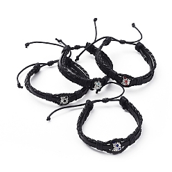 Mixed Color Unisex Adjustable Cord Bracelets, with Cowhide Cord, Waxed Cotton Cord, PU Leather Cord and Antique Silver Plated Alloy Rhinestone European Beads, Mixed Color, 2-1/8 inch~3-3/8 inch(5.5~8.5cm)