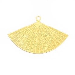 Настоящее золото 18K Латунные большие кулоны, вентилятор, гравированные металлические украшения, долговечный, без никеля , реальный 18 k позолоченный, 44.5x67x0.2 мм, отверстие : 4 мм