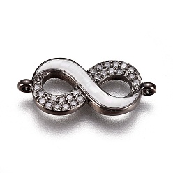 Gunmetal Brass Micro Pave Cubic Zirconia Links, with Shell, Infinity, Gunmetal, 10.5x23x3mm, Hole: 1.2mm