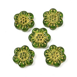 Светло-зеленый Коричневый Краска для выпечки и стеклянные бусины, инкрустированные золотым металлом, цветок, оливковый, 17x18.5x5.5 мм, отверстие : 1.2 мм
