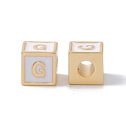 Letter G Стойки покрытие латунь эмаль бисер, без кадмия, без никеля и без свинца, реальный 18 k позолоченный, куб с письмом, серый, letter.g, 6x6x6 мм, отверстие : 2.5 мм