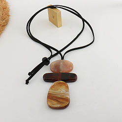 Перу Прямоугольный геометрический кулон из смолы искусственная замша шнур длинные ожерелья, Перу, 43.31 дюйм (110 см)