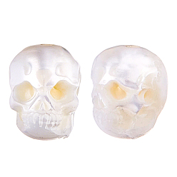 White 2Pcs 2 Styles Carved Natural Pearl Beads, Halloween Skull, White, 8~9x8x8mm, Hole: 1~1.2mm, 1pc/style
