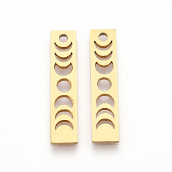 Настоящее золото 18K Ионное покрытие (ip) 201 подвески из нержавеющей стали, прямоугольник с фазой луны, без никеля , реальный 18 k позолоченный, 26x6x1.5 мм, отверстие : 2 мм