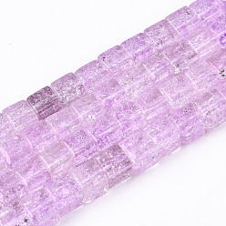 Сливовый Стеклянные бусины кракле , окрашенная и подогревом, квадратный, слива, 6x6x6 мм, отверстие : 1.4 мм, около 60~61 шт / нитка, 14.96 дюйм (38 см)