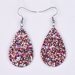 Фуксиновый Pu кожа мотаться серьги, с 316 хирургическими крючками для серег из нержавеющей стали, слеза, красно-фиолетовые, 59~61 мм , штифт: 0.7 мм