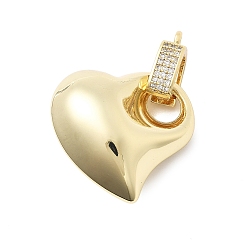 Настоящее золото 18K Латунные подвески, без кадмия и без свинца, с микро проложить кубического циркония, сердце, реальный 18 k позолоченный, 34x24x12 мм, отверстие : 1.8 мм