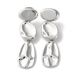 Платина Латунная висячая серьга-гвоздик с покрытием стойки, долговечный, без свинца и без кадмия, овальные, платина, 46x14.5 мм