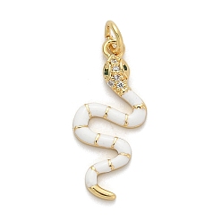 Белый Латунные микро проложить кубического циркония подвески, с эмалью, змеиные чары, с целью перехода в кольце, белые, 25x11x3 мм