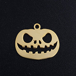 Golden 201 Stainless Steel Charms, For Halloween, Pumpkin Jack-O'-Lantern Jack-o-Lantern, Golden, 14.5x17.5x1mm, Hole: 1.5mm