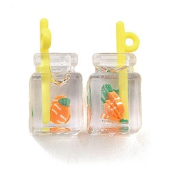 Carrot Transparente Harzanhänger, Imitationsgetränk, Flasche, Karottenmuster, 26.3~27.5x12~13x11 mm, Bohrung: 1.8 mm