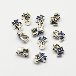 Сапфир Осознание ленты сплава горный хрусталь большое отверстие европейские шарики, античное серебро, сапфир, 13x11x7.5 мм, отверстие : 5 мм