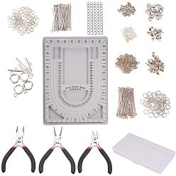 Platinum Jewelry Tools, with Iron Bead Tips Knot Covers, Brass Crimp Beads Covers, Iron Ends with Twist Extender Chains, Alloy Toggle Clasps and Carbon Steel Jewelry Pliers, Platinum, 33x24x1cm