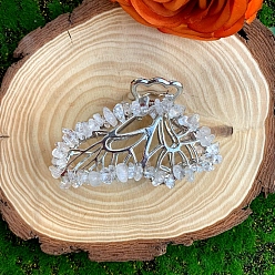 Прозрачный Сплав клипы коготь волос, с натуральным кварцевым резонатором, бабочка, аксессуары для волос для женщин и девочек, прозрачные, 80x50x20 мм