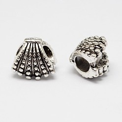 Antique Silver Shell Alloy European Beads, Large Hole Beads, Antique Silver, 11.5x10x9mm, Hole: 4.5mm