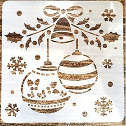 Christmas Bell Plastic Drawing Painting Stencils Templates, Square, White, Christmas Bell Pattern, 13x13cm