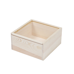PapayaWhip Wooden Storage Boxes, with Acrylic Transparent Cover, Square, PapayaWhip, 15x15x8cm