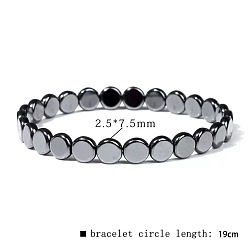 Плоский Круглый Браслеты из синтетических немагнитных гематитовых бусин для мужчин, плоско-круглые, 7.48 дюйм (19 см)