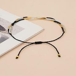 Черный Летние стеклянные бусины-цилиндры плетеные браслеты из бисера, многожильные браслеты для женщин, чёрные, внутренний диаметр: 11 дюйм (28 см)