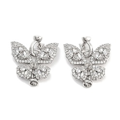 Platine Laiton avec fermoirs déployants en zircone cubique, sans cadmium et sans nickel et sans plomb, papillon, platine, Longueur 26mm, fermoir: 10x8x5 mm, papillon: 19x23.5x6 mm, pin: 1 mm, pendentif: 5.5x4.8 mm