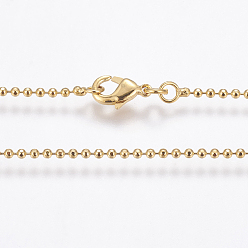 Золотой Экологически чистые ожерелья из латуни с покрытием стойки, мяч цепи, долговечный, без свинца и без никеля , золотые, 23.6 дюйм (60 см), 1.5 мм