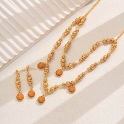 Золотой Элегантные серьги-гвоздики из сплава с цветком и подвеска, двухслойные ожерелья для женщин, золотые