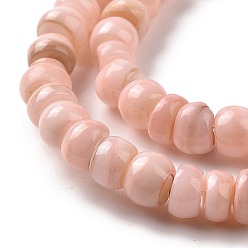 Pink Natural Cultured Freshwater Shell Beads Strands, Dyed, Rondelle, Pink, 6.5~7.5x2~6.5mm, Hole: 1mm, about 85pcs/strand, 14.88 inch(37.8cm)