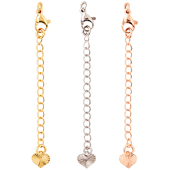 (52) Непрозрачная лаванда 24шт. 3 цвета долговечный покрытый латунный удлинитель цепи, концевые цепочки с застежками-карабинами и петлями в виде сердечек, разноцветные, 65x3 мм, отверстие : 2.5 мм, 8 шт / цвет