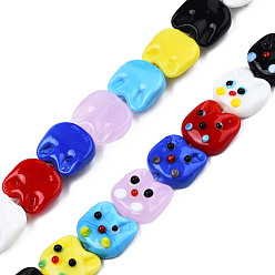 Couleur Mélangete Perles lampwork, perles au chalumeau, faits à la main, La tête de chat, couleur mixte, 15~16x16~16.5x7mm, Trou: 1.2mm, Environ 25 pcs/chapelet, 14.37 pouce (36.5 cm)