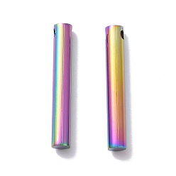 Rainbow Color PVD Vacuum Plating 304 Stainless Steel Pendants, Column, Rainbow Color, 40x6mm, Hole: 2.7mm