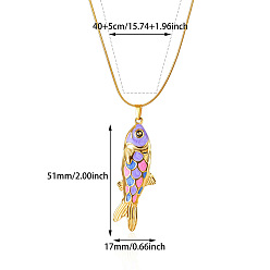 Lilac Ocean 304 Stainless Steel Enamel Pendant Necklaces, Fish, Golden, Lilac, 15.75 inch(40cm), pendant: 51x17mm