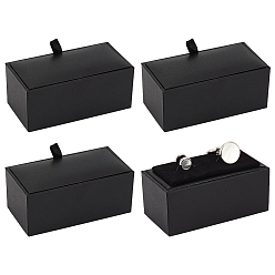 Черный Пластиковые 2 коробки для хранения подарочных запонок, бархатом внутри, прямоугольные, чёрные, 8.5x4.5x3.75 см