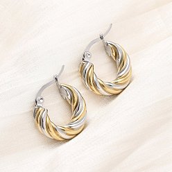 Золотой & Цвет Нержавеющей Стали 304 двухцветные серьги-кольца из нержавеющей стали, твист кольцо, ионное покрытие (ip), золотые и нержавеющая сталь цвет, 18x5 мм