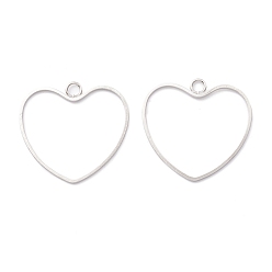 Real Platinum Plated Rack Plating Brass Open Back Bezel Pendants, Long-Lasting Plated, Cadmium Free & Lead Free, Hollow Heart, Real Platinum Plated, 25x26x1mm, Hole: 2.6mm