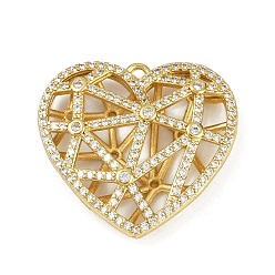 Настоящее золото 18K Латунные микро проложить кубического циркония подвески, полые сердца, долговечный, без кадмия и без свинца, стойки покрытие, реальный 18 k позолоченный, 26.5x29x6.5 мм, отверстие : 1.4 мм