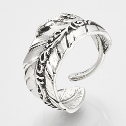 Antique Silver Alloy Cuff Finger Rings, Wide Band Rings,  Feather, Antique Silver, Size 10, 20mm