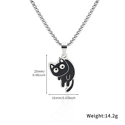 Черный 201 Подвеска в виде кошки с эмалированным ножом из нержавеющей стали, унисекс., цвет нержавеющей стали, чёрные, 23.62 дюйм (60 см), Кулон : 25x16 мм