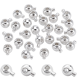 Посеребрённый 30 шт. латунные обжимные бусины, долговечный, круглые, 925 серебро покрытием, 5x3.5x3.5 мм, отверстие : 0.9 мм