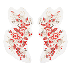 Красный Нашивка с цветочной вышивкой из полиэстера и кружевом, швейные украшения, красные, 420x190x0.5 мм