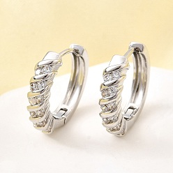 Платина Латунные серьги-кольца из прозрачного кубического циркония, без свинца и без кадмия, долговечный, стойки покрытие, платина, 17x18x4 мм