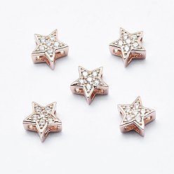 Розовое Золото Латунные микро проложить кубического циркония подвески, многожильных ссылки, без кадмия, без никеля и без свинца, звезда, розовое золото , 5x3 мм, отверстие : 1x2 мм