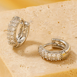 Серебро Элегантные винтажные латунные серьги-кольца, с четким кубического циркония, серебряные, 11x4 мм
