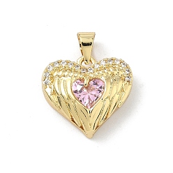 Настоящее золото 18K Латунные микро проложить кубического циркония подвески, сердце прелести, со стеклом, долговечный, стойки покрытие, без свинца и без кадмия, реальный 18 k позолоченный, 14.5x15.5x5.5 мм, отверстие : 4.5x3.5 мм