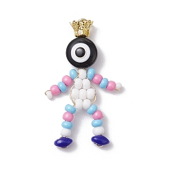 Сливовый Подвески из стеклянных бусинок с рисунком в виде запекаемых красок, с бусинами из смолы от сглаза и железными колпачками, слива, 34x18x6.5 мм, отверстие : 3 мм