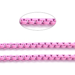 Pearl Pink Eco-friendly Spray Painted Handmade Brass Box Chains, Soldered, with Spool, Pearl Pink, 4x4mm, 32.8 Feet(10m)/roll